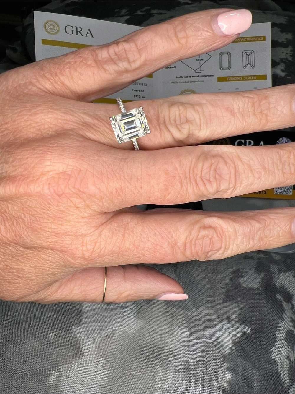 GRA 4ct Emerald Cut Moissanite Ring in Sparkling White